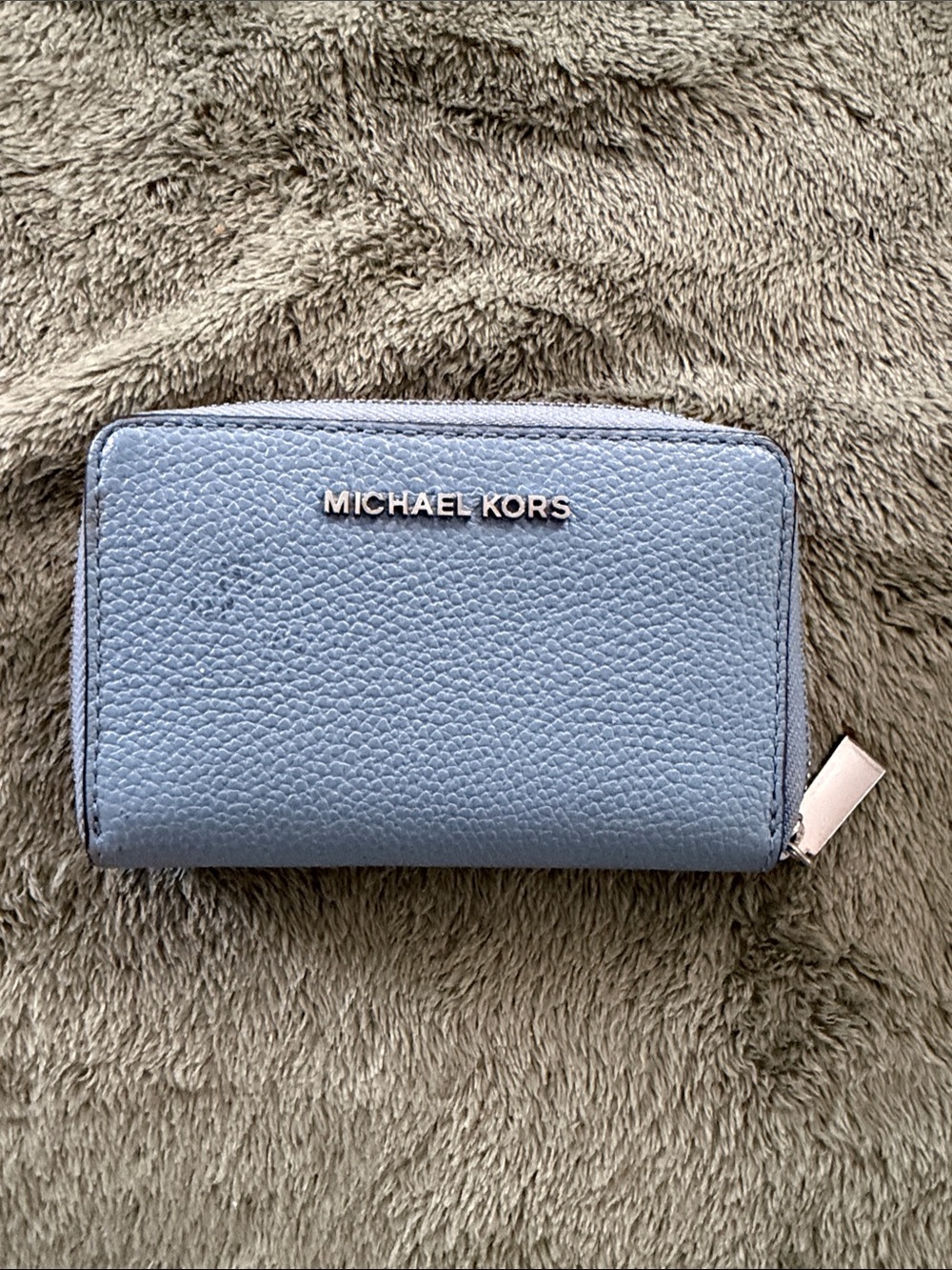 Michael Kors Light Blue Pebbled Leather Zip Wallet